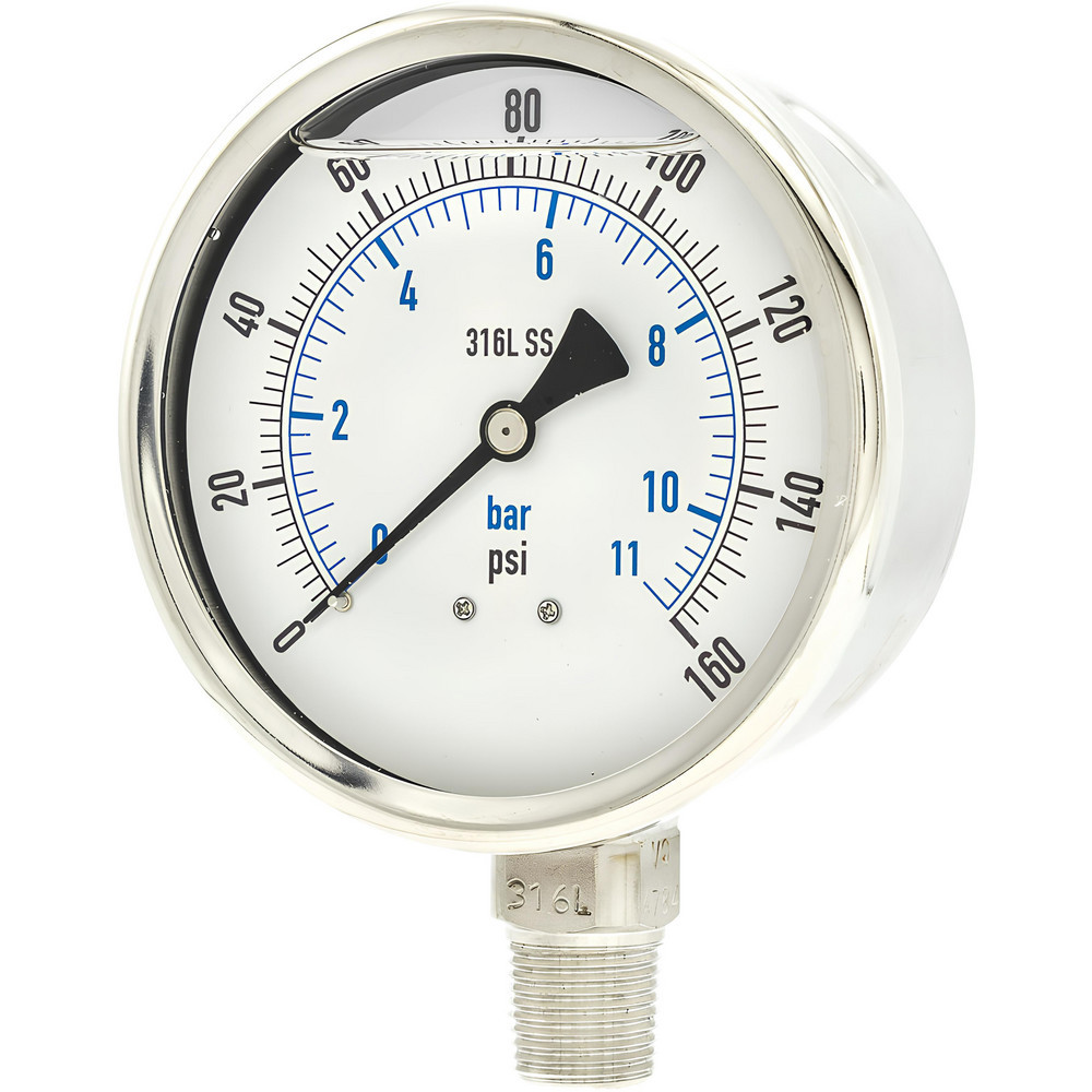 Pressure Gauges; Gauge Type: Industrial Pressure Gauges ; Scale Type: Dual ; Accuracy (%): 1% full-scale ; Dial Type: Analog ; Thread Type: NPT ; Bourdon Tube Material: 316 Stainless Steel